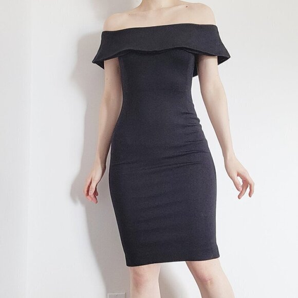 Aritzia Babaton Ruslan black bodycon off  shoulder midi dress - Picture 4 of 11